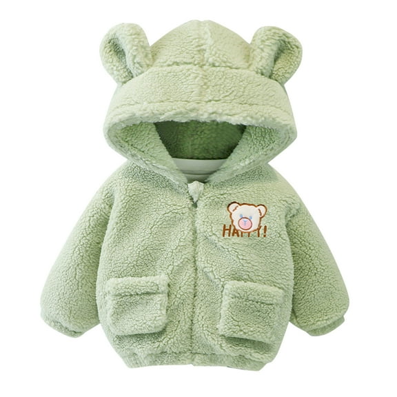 Generic 2024 New Children's Jackets Casual Fashion Baby Girls Boys Cartoon Letter Jacket Bear Ears Hooded Outerwear Zipper Warm Winter Coat for Breathable Clothing (6-12 Months,Green)