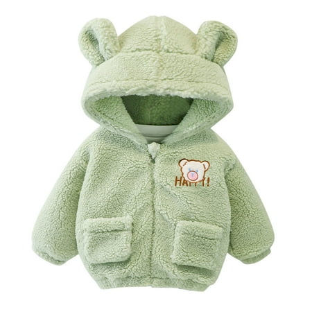 

Baby Girls Boys Cartoon Letter Jacket Bear Ears Hooded Outerwear Zipper Warm Fleece Winter Coat Bubble Coats for Boys