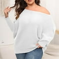 thumbnail image 4 of Womens Sweaters Plus Size Long Sleeve Off the Shoulder Cable Knit Batwing Sleeve Round Neck Pullover Fall Shirts Clearance,S-3XL, 4 of 5