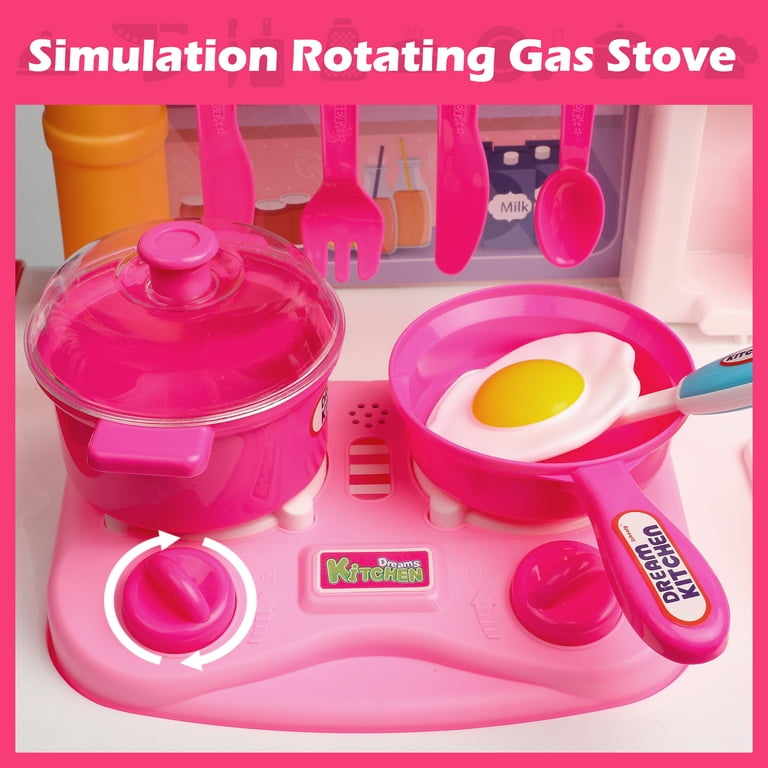 Pink Play Kitchen Cookware Toys Pots and Pans Cooking Utensils Accessories  Pretend Playset for Toddlers, Kids, Girls (13 Pcs)