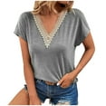 thumbnail image 2 of Elvqul Plus Size Womens Tops Gray V-Neck Short Sleeve Womens Plus Size T Shirts Loose Solid Tops, 2 of 9