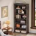 thumbnail image 4 of Finmind 75-inch Tall Bookcase, 6-Tier Wooden Bookshelf, Large Freestanding Display Shelves for Living Room, Home Office, Bedroom, Gray (Set of 2), 4 of 6