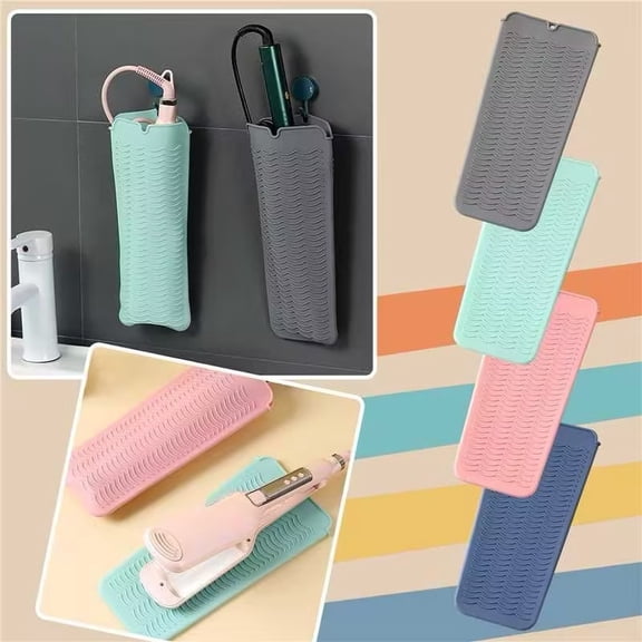 CHENjy Silicone Heat Mat, Heatproof Barrier Pouch for Curling Iron and Flat Iron, Portable Non-Slip Travel Holder with Foldable Design and Hanging Feature for Quick Storage of Hot Irons