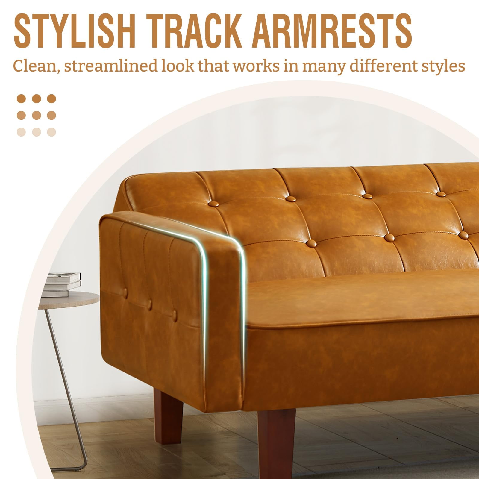 Aukfa 75" Button-Tufted Futon Convertible Sofa Bed for Home Office, Leather, Brown