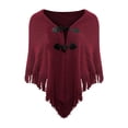 thumbnail image 3 of MSJUHEG Kimonos,Poncho Sweater Women,Cape Coat,Shawl Wraps,Wrap Cardigan,Cape Fringe Horn Buckle Irregular Double Fringe Cape Warm and Thick Red A, 3 of 4
