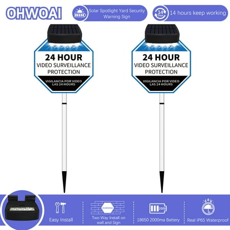

OHWOAI Solar Powered Deck LED Light(2 Pack) Mini Outdoor Yard Security Warning Sign Spotlight IP66 Waterproof