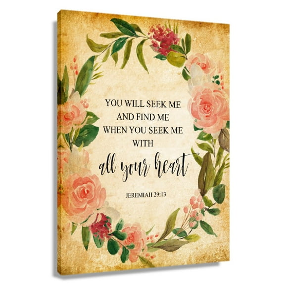 Bible Verse Canvas Wall Art Jeremiah 29 13 Posters Floral Painting Pictures For Bedroom Unframed 12x18 in