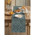 thumbnail image 3 of Abstract Floral Table Runner, Vintage Turquoise Moroccan Geometric Art Retro Cotton Linen Kitchen Table Decoration Washable Dining Tabletop Runners for Home Party Decor 13x108 Inches, 3 of 9