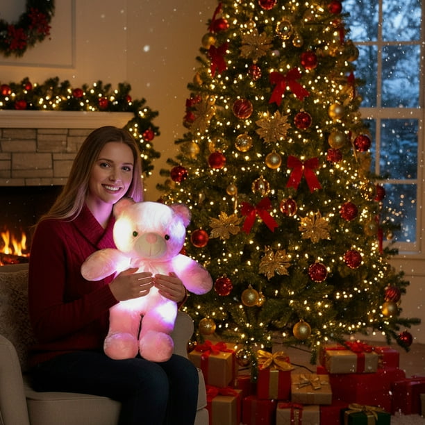 Herunwer LED Teddy Bears Stuffed Animals, Cute Glow Bear Plush Toys Creative Colorful Luminous Light Up Doll Gifts for Bedroom, Valentine
