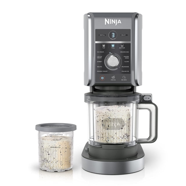 Ninja NC501 CREAMi Deluxe 11 en 1 helados y helados para helados, sorbetes, batidos, bebidas congeladas y más, 11 programas, perfecto para niños, plata, 11 funciones + (2) pintas de 24 onzas