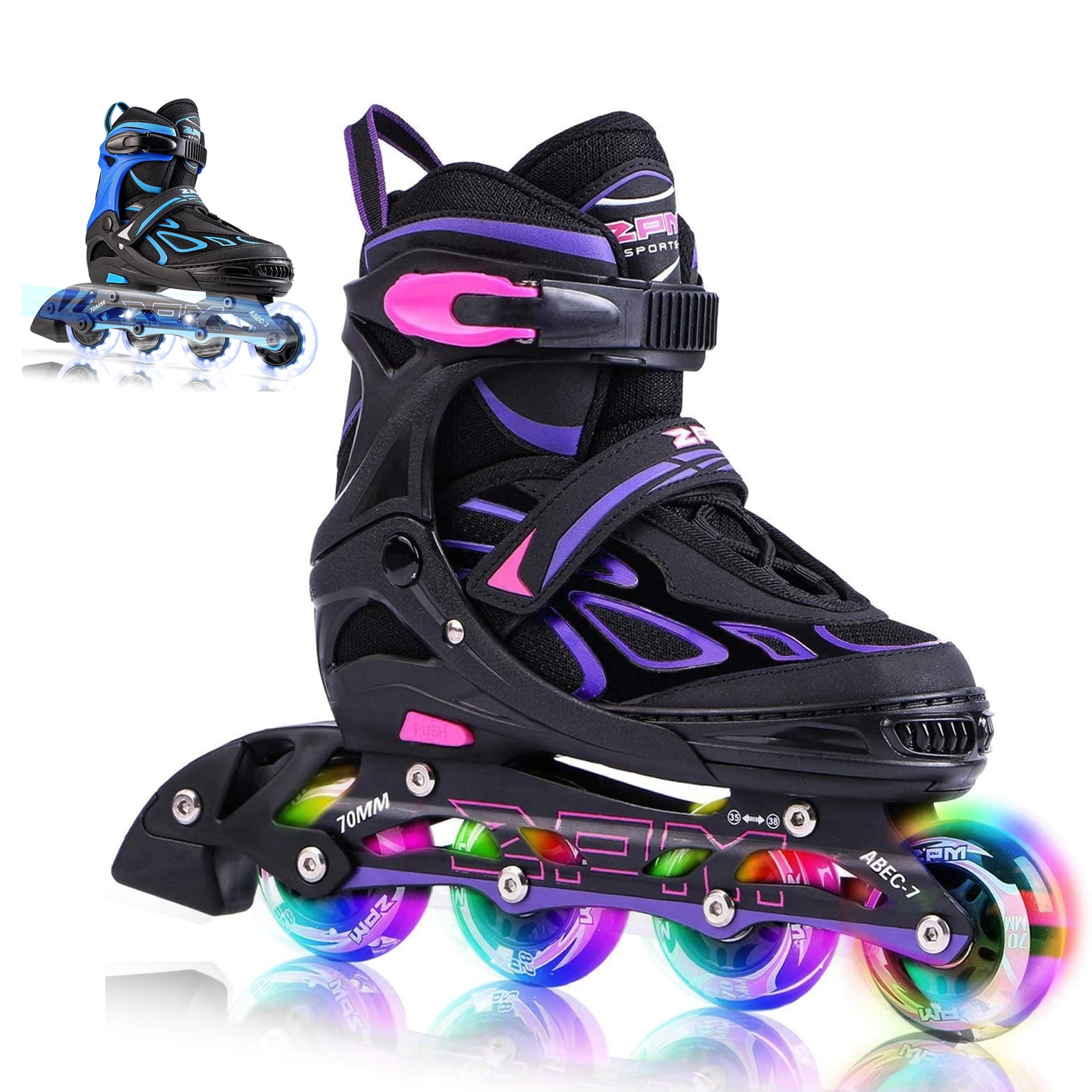 Kids Inline Skate Adjustable 4 Size LED Light Up Wheels Roller Skating Blades 