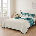 thumbnail image 2 of Twin Quilt Set 68''x86'', Teal Feather Lightweight Summer Bedspread Coverlet Set with 2 Pillow Shams, Farmhouse Feather Art Teal Ombre Breathable All Season Quilt Bedding for Dorm/Bedroom, 2 of 9