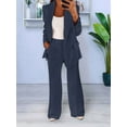 thumbnail image 2 of Women 2 Piece Outfits Plus Size Business Casual Long Sleeves Lapel Top Straight Leg Pants Suits Dark Blue S, 2 of 4