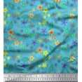 thumbnail image 1 of Soimoi Blue Cotton Cambric Fabric Leaves,Insect & Floral Artistic Print Sewing Fabric BTY 42 Inch Wide, 1 of 3