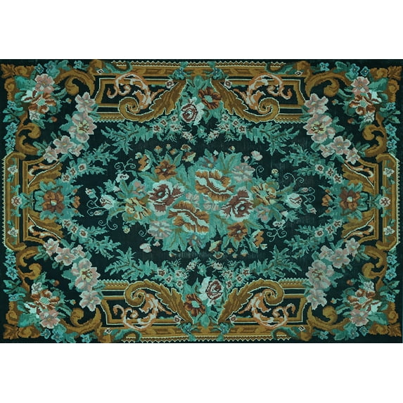 Ahgly Company Indoor Rectangle Medallion Light Blue French Area Rugs, 2' x 3'