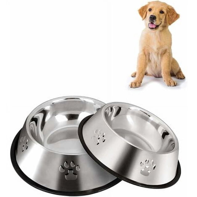 cuencos para perros de acero inoxidable con fondo de goma antideslizante, cuenco pequeño para mascotas y cuenco de agua, fondo de cuenco de 18 cm, boca de cuenco de 13 cm