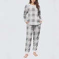 thumbnail image 2 of HUJlwoi Womens Fleece Pajama Sets Fluffy Warm Sherpa Plaid Pj Set Cozy Thermal Loungewear Plush Sleepwear Two Piece Set, 2 of 6