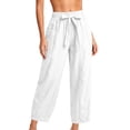 thumbnail image 4 of Utoimkio Women's Linen Jogger Pants Self Tie Bow Elastic Waist Dual Side Pockets Cuffed Ankle Casual Cropped Bottoms for Summer Daily Wear, 4 of 6