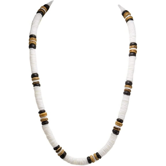 BlueRica Puka Shell Beads with Tiger Brown Coconut Beads Necklace (20")