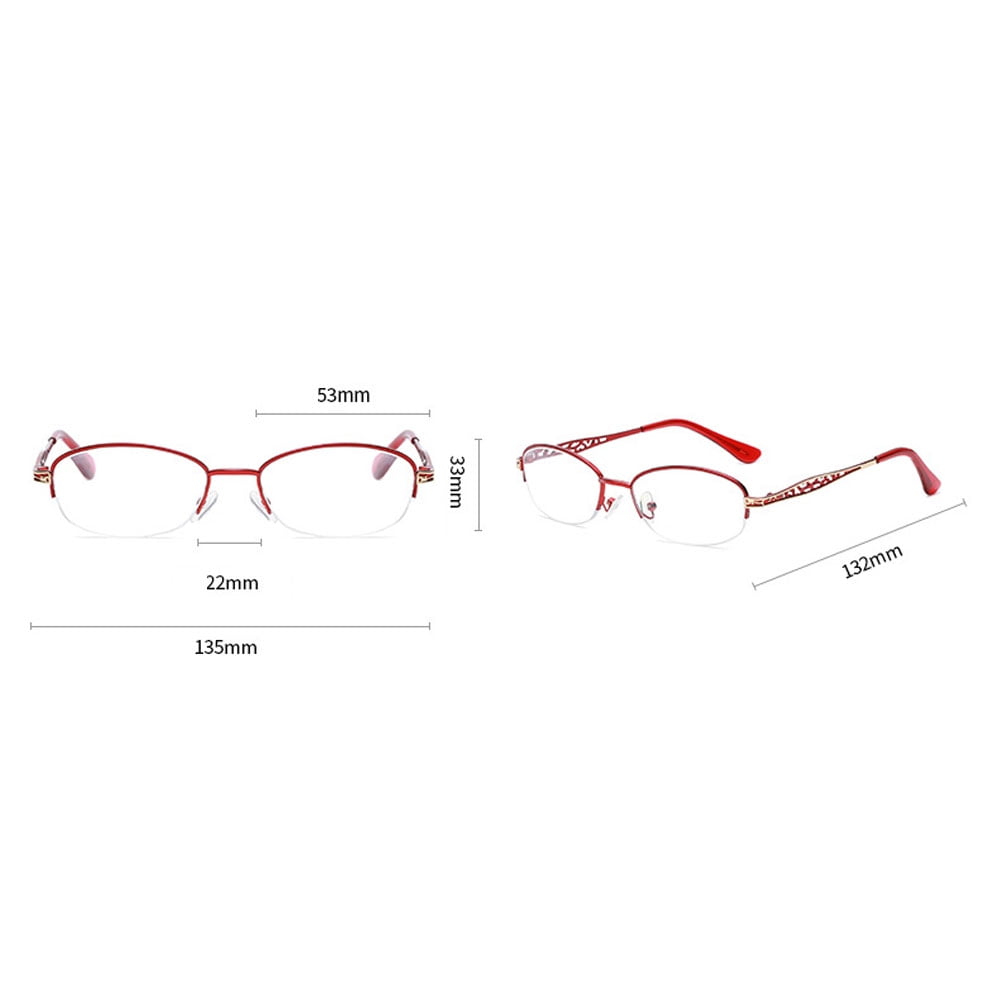 2 Pairs of Women Red Half Rimless Reading Glasses 1.00 Metal Presbyopic Glasses Anti-blue Light Readers 1.00 Strength
