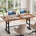 thumbnail image 3 of Finmind Solid Wood Executive Desk, 63-inch Office Computer Desk, Large Industrial Writing Table for Home Office, Brown and Black, 3 of 7