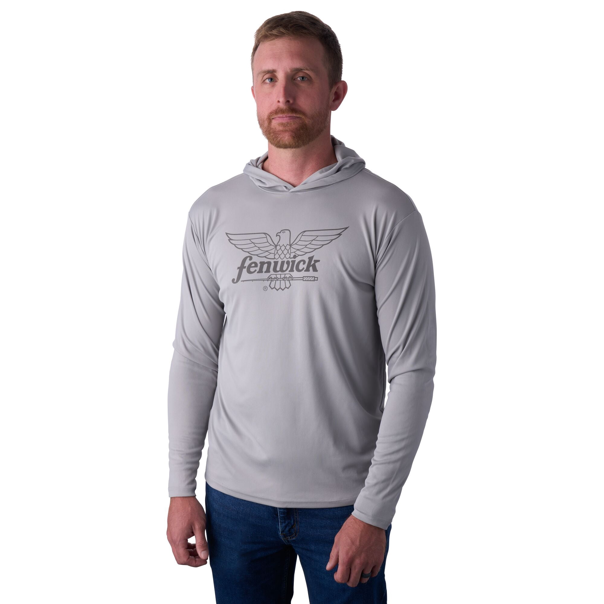 Fenwick Performance Long Sleeve Hooded Sun Shirt, Silver Strand, Size XL