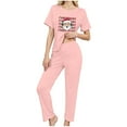 thumbnail image 5 of SuTry Women 3 Piece Christmas Pajamas Shorts Sleepwear Crew Neck Shirt Shorts and Long Pants Christmas Print Top and Loose Pants Set(Pink,2XL), 5 of 8