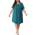 thumbnail image 1 of Camisas de noche para mujeres de tallas grandes Agnes Orinda, de manga corta, con cuello redondo, pijamas, camisones 2X, azul lago, 1 of 8