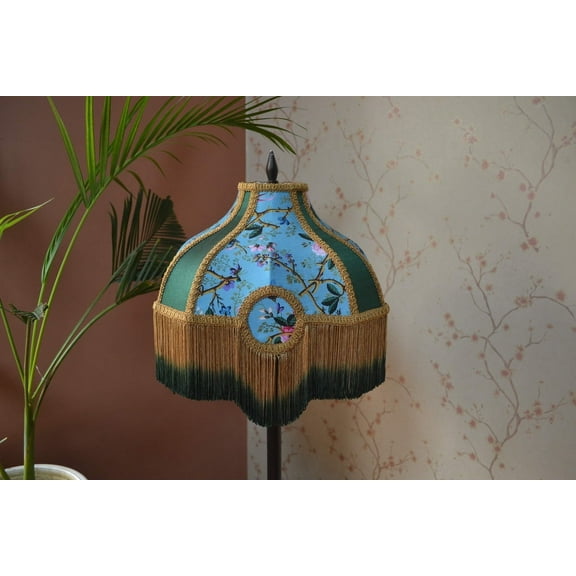 BespokeByNikita Vivien Elysium Fringe Blue Silk Lampshade