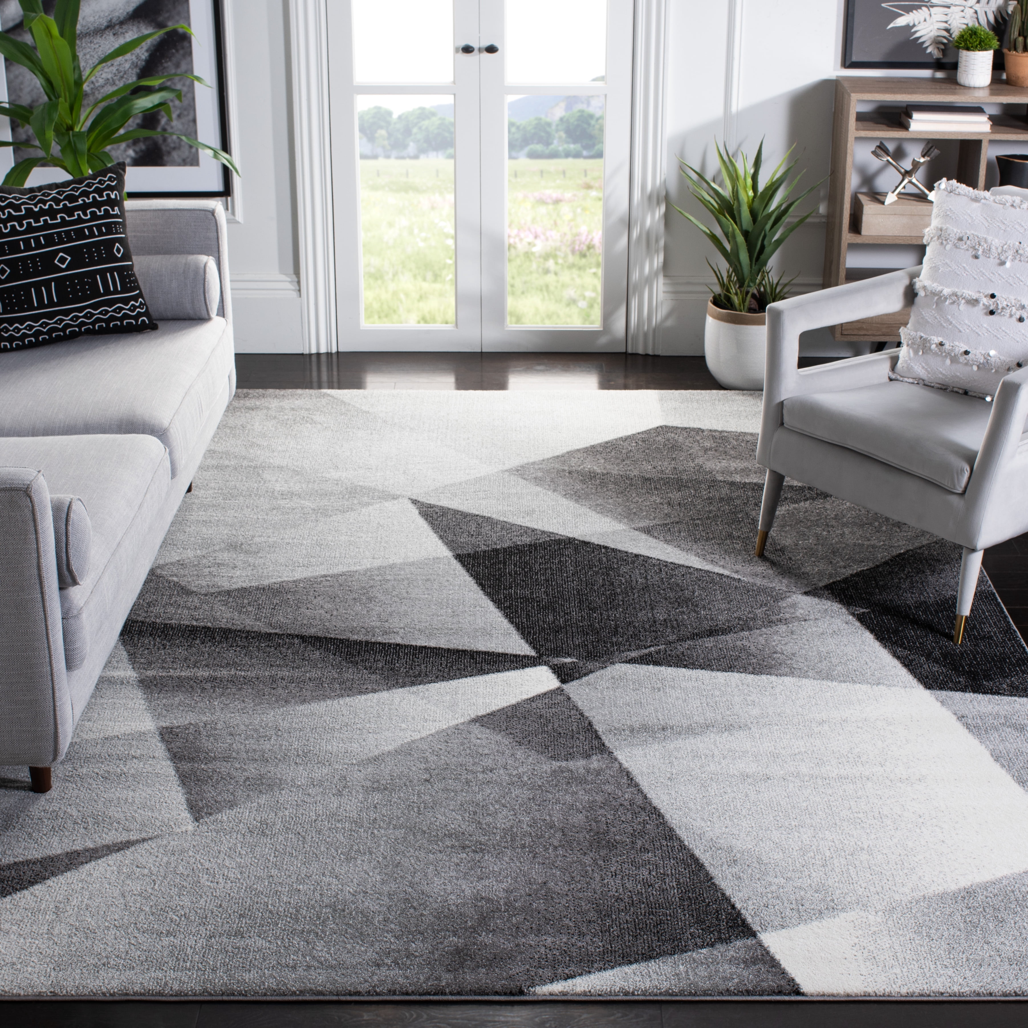 SAFAVIEH Porcello Jayme Geometric Area Rug, Light Grey/Charcoal, 10'6" x 14'