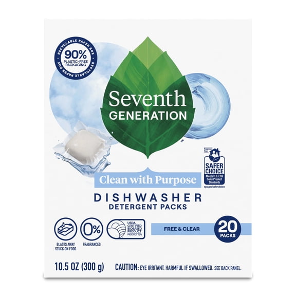 Seventh Generation Dishwasher Detergent Packs for sparkling dishes Free & Clear Dishwasher tabs 20 count