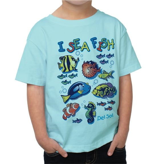 DelSol Kids Crew Tee - I Sea Fish - Chill T-Shirt (4T) for Kids