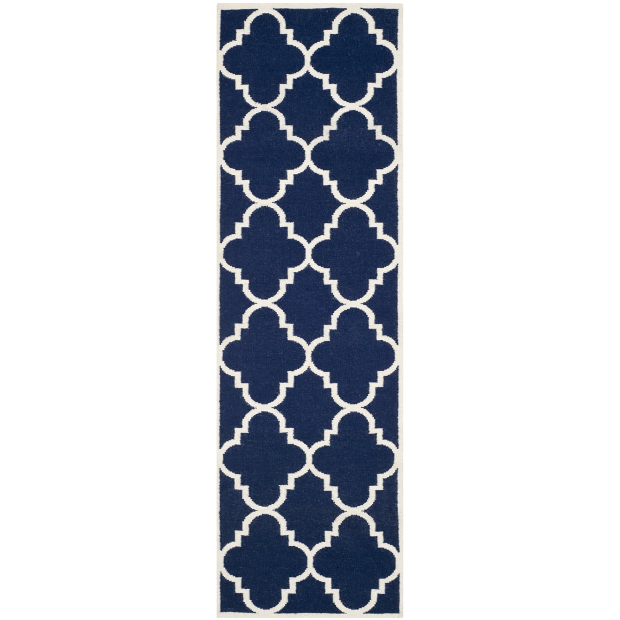 SAFAVIEH Dhurrie Tobias Geometric Moroccan Wool Area Rug, Navy/Ivory, 5' x 8'