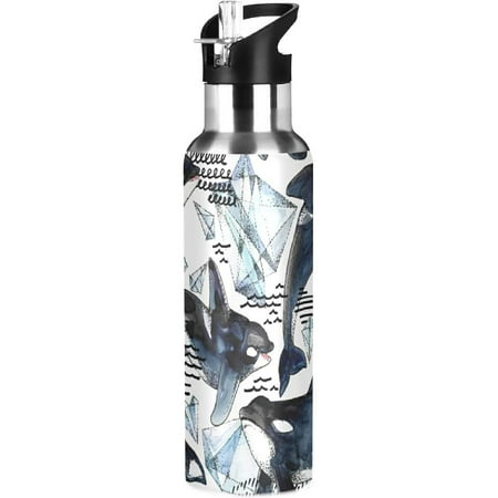 

Sports Water Bottles Watercolor Ocean Sea Killer Whale Vacuum Insulated Stainless Steel Water Bottle with Straw Lid for Travel Fitness Outdoor Sports Gym 20 oz