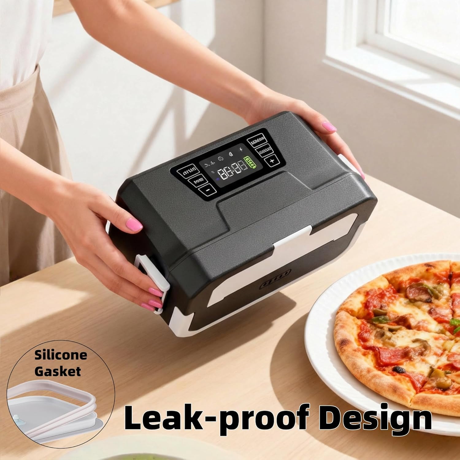Monteka Cordless Electric Lunch Box for Adults, Portable Battery Powered Heated Lunch Box with APP, 1.2L Automatic Scheduled Heating Lunchbox for Office Work Car Travel Outdoor