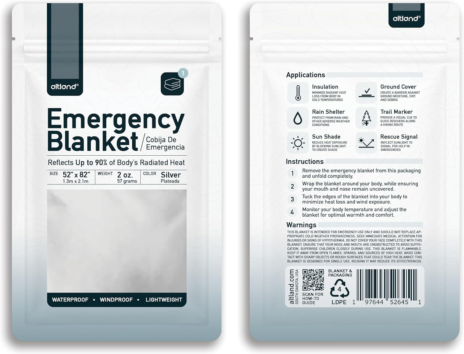 Altland 50 Pack of Emergency Blankets - Bulk Heat Reflective Blankets for Winter Survival Kits, Disaster Preparedness, Cold Weather Camping, and Homeless Care Packages