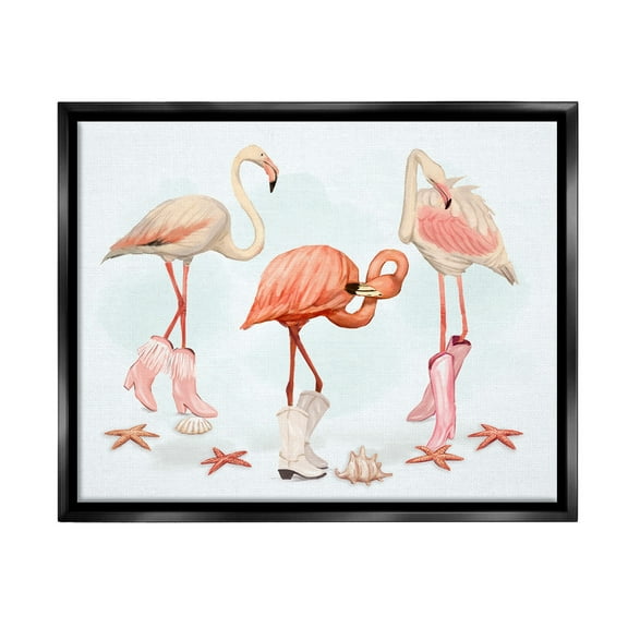 Stupell Industries Minimal Cowgirl Flamingos Animals & Insects Painting Black Floater Framed Canvas Art Print Wall Art, 21 x 17
