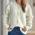 thumbnail image 6 of HTNBO Women's Cable Knit Cardigan Sweaters Long Sleeve Button Down Crewneck Jackets Loose Casual Ribbed Knit Sweater Coats, 6 of 7