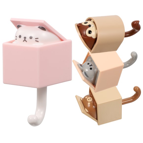 4Pcs Cartoon Wall Coat Hooks Adhesive Animal Hooks Cute Decorative Wall Hook Key Holder