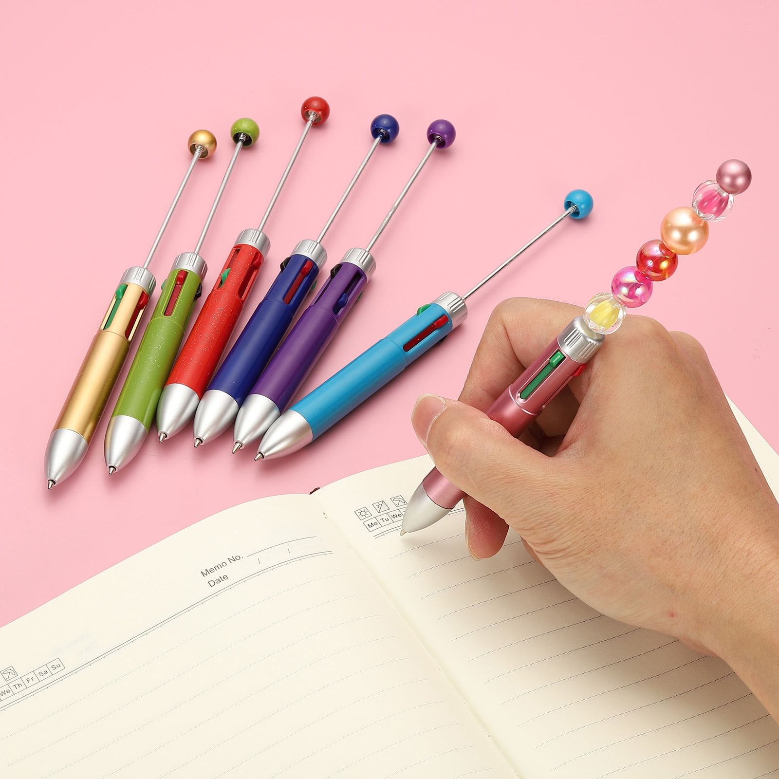 Uxcell 4 Colors Beadable Pens, 6Pcs 1.0mm Point Retractable Pen for DIY Crafts