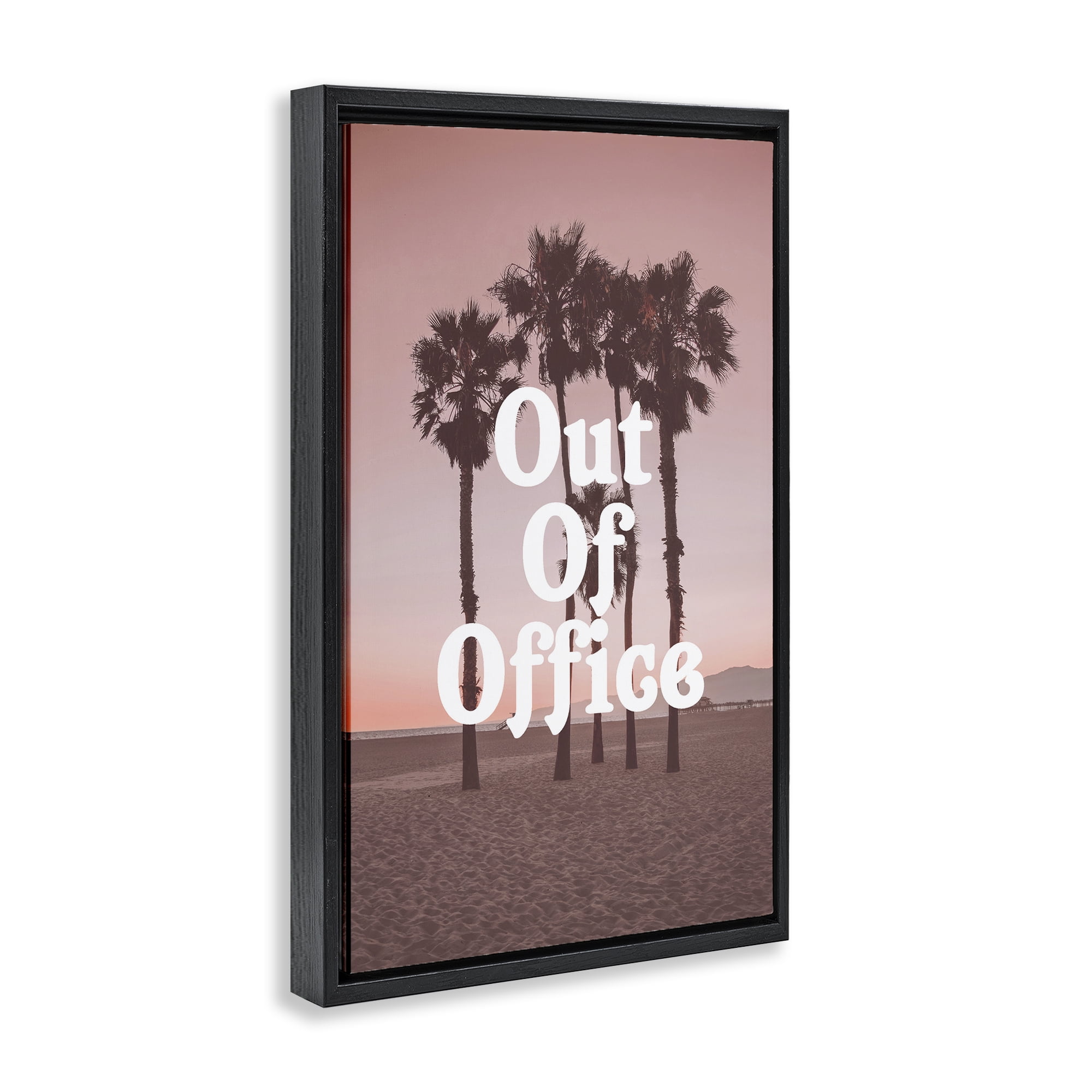 Stupell Industries Pink Tropical Out Of Office Black Framed Floater Canvas Wall Art, design by Lil' Rue