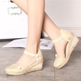 thumbnail image 6 of WIZUTIZ Wedge Sandals for Women Dress Sandals for Women Comfortable Casual Stretchy Knitted Beach Sandals Buckle Peak Toe Shoes Mid Heel (2"-3") Medium Solid Sandals for Older Women Weekend Beige, 6 of 6