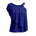 thumbnail image 4 of Karymi Womens T Shirts Asymmetrical One Shoulder Ruffle Solid Tank Top, Multi Thin Spaghetti Strap Sleeveless Blouse, Flounce Layered Irregular Neck Tops Shirts for Women, 4 of 9