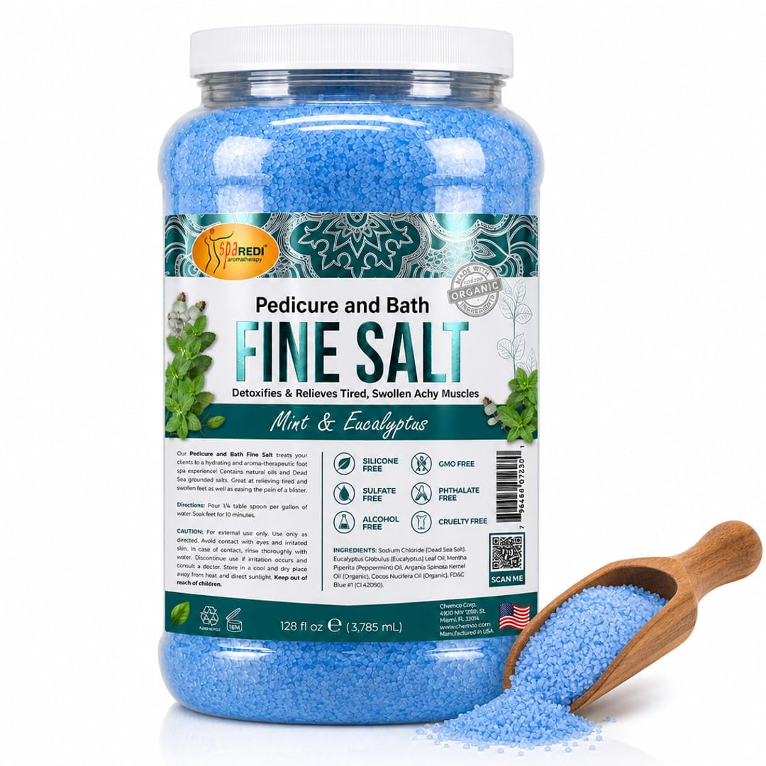 SPA REDI - Detox Foot Soak Pedicure and Bath Fine Salt, Mint and Eucalyptus, 128 Oz - Made with Dead Sea Salts, Argan Oil, Coconut Oil, and Essential Oil - Hydrates, Softens and Moisturizes