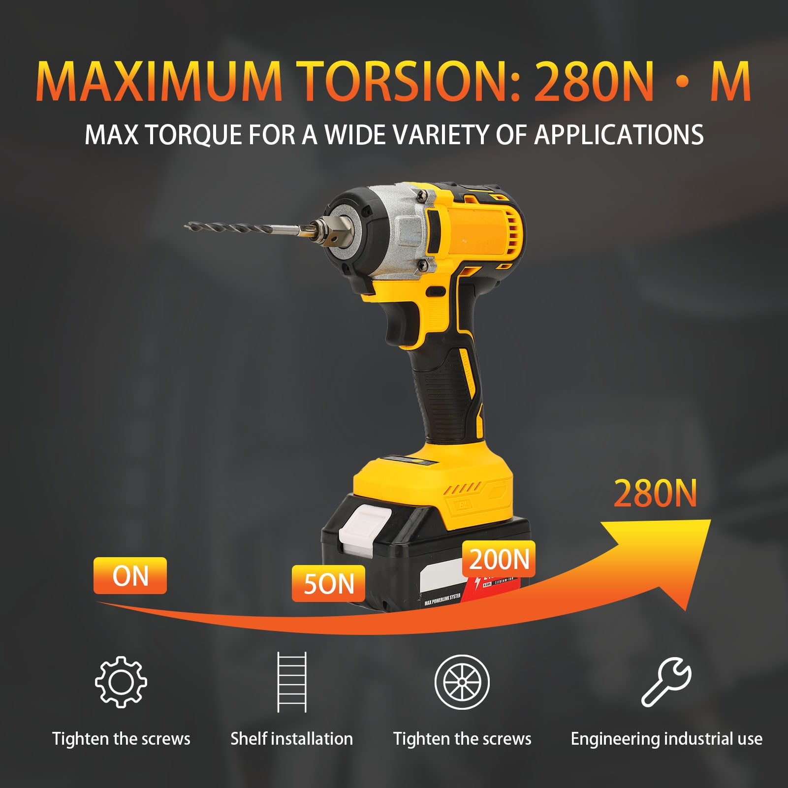 Cordless Impact Wrench 1/2", 21V Powerful Brushless Motor w/ 2-Mode Speed, Power Impact Wrench W/ 5 Sockets,8 Drill,8 Screws,  280 ft-lbs (280N.m), Includes 2 x 4.0A Batteries for Home Ca