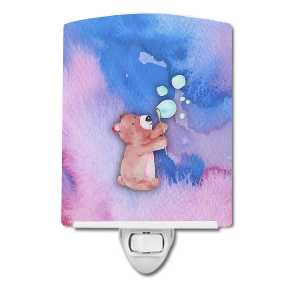 Caroline's Treasures BB7347CNL Bear and Bubbles Watercolor Ceramic Night Light, 6x4x3", multicolor