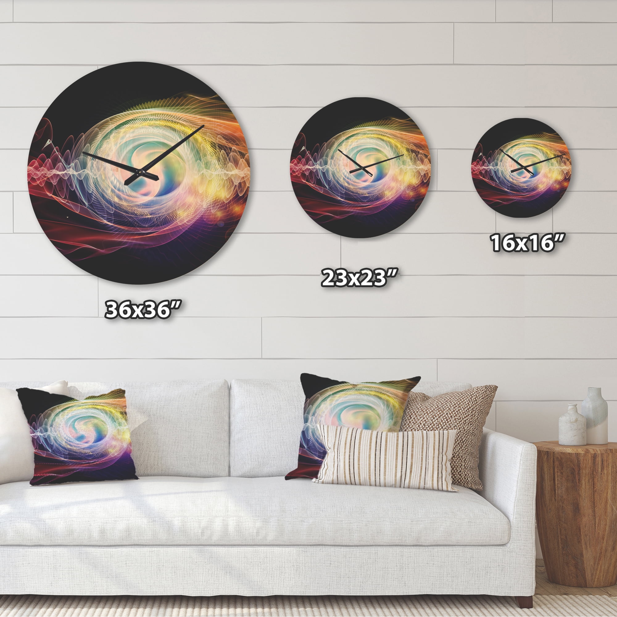 Designart 'Abstract Bright Wave Particle in Air on Black ' Modern Wood Wall Clock