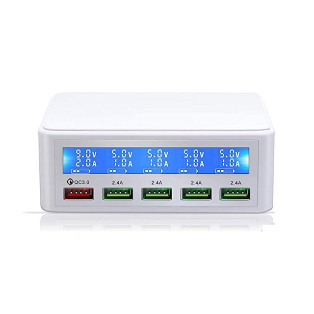 Multiple USB Charger,50W 5 Port Desktop Charger Charging Station Multi Port Travel Fast Wall Charger Hub With LCD Display For Smart Phones, Tablet And More ,Multi-Device Charger