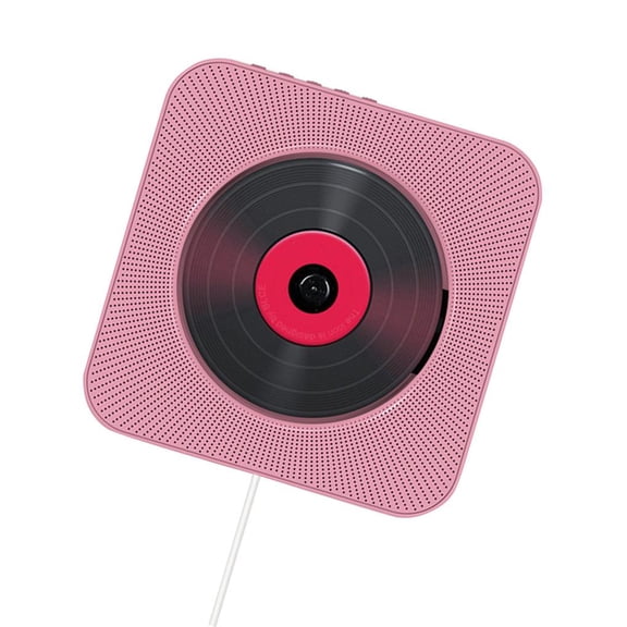Inteprter Reproductor de CD montado en la pared Boombox de audio portátil para el hogar compatible con Bluetooth con control remoto Radio FM Cables de audio/vídeo Rosado