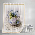 thumbnail image 4 of Spring Blue Flowers Small Stall Shower Curtain, Waterproof Shower Curtains for Bathroom, Retro Tea Cup Phrases Country Washable Fabric Bath Curtain for Bathtub Decoration with Hooks 36x78 Inches, 4 of 9